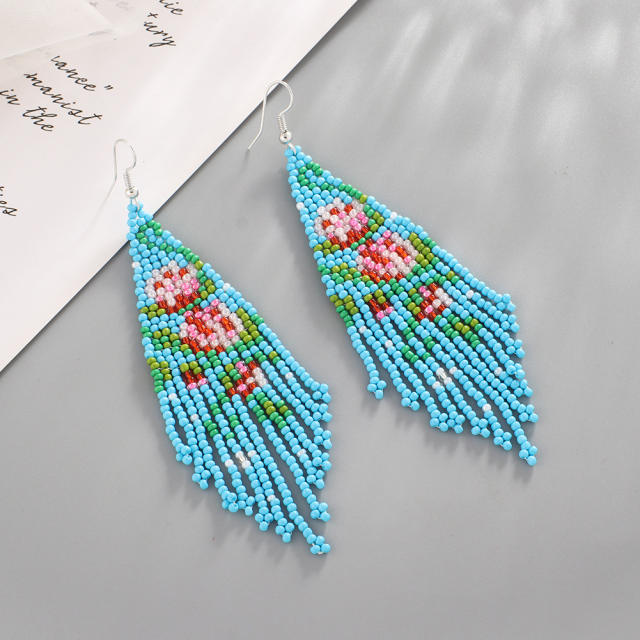 Boho seed beads tassel earrings