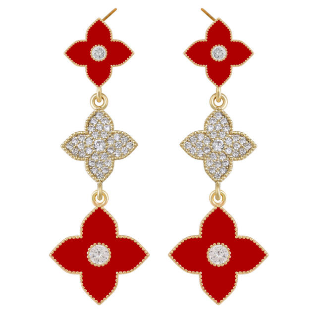 Classic color clover rhinestone dangle earrings