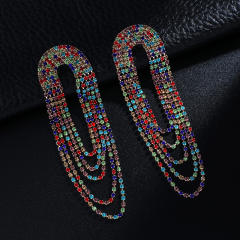 Rhinestone pave setting tassel long earrings