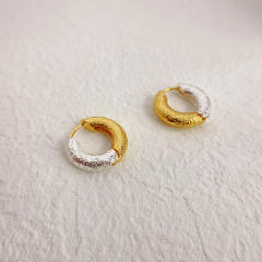 Personality two tone huggie earrings