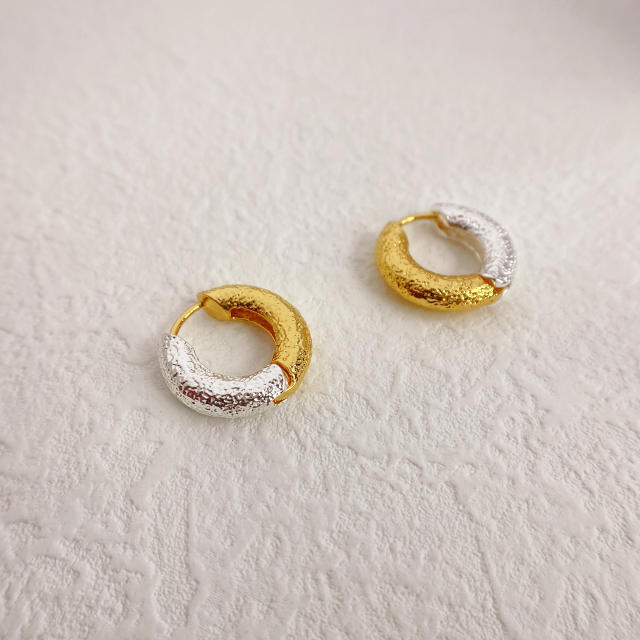 Personality two tone huggie earrings