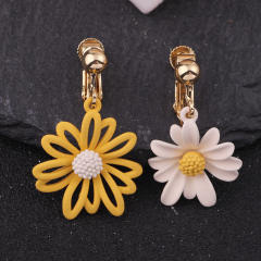 Daisy flower drop earrings clip on earrings