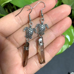 Boho cute turtle crystal dangle earrings
