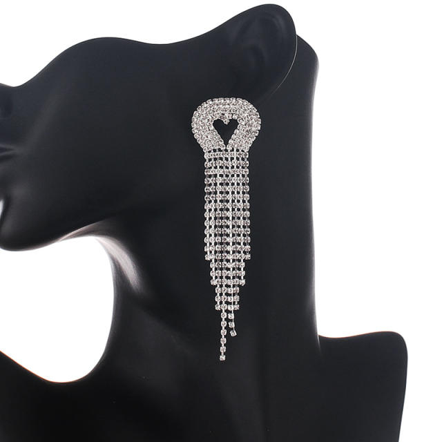 Luxury pave setting rhinestone tassel earrings