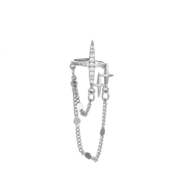 Diamond cross tassel ear cuff
