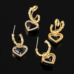 Black heart drop earrings clip on earrings