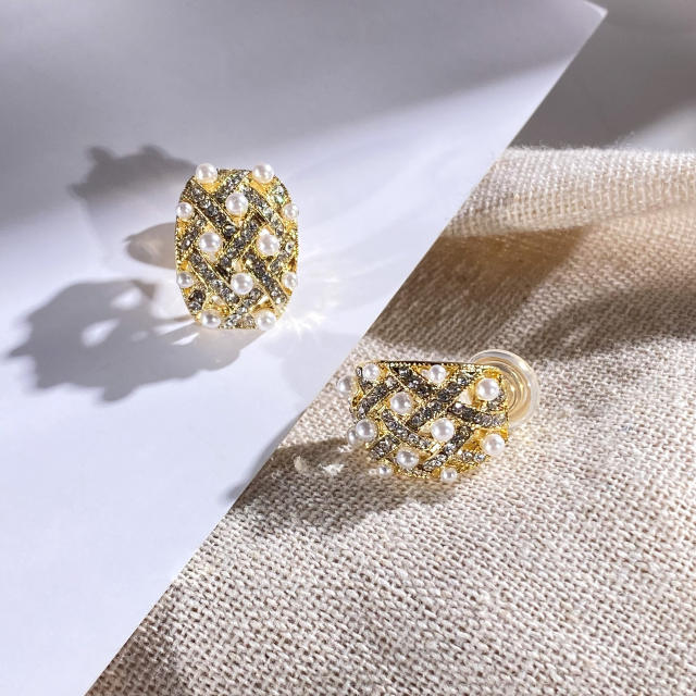 Pearl CZ beaded clip on earrings