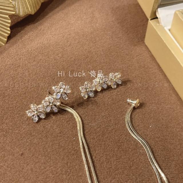TIKTOK same design cubic zircon flower tassel jacket earrings