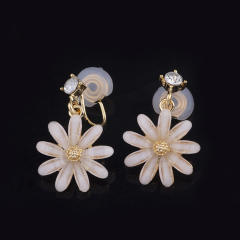 Daisy flower drop earrings clip on earrings