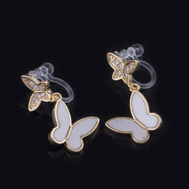 Acrylic butterfly diamond drop earrings clip on earrings