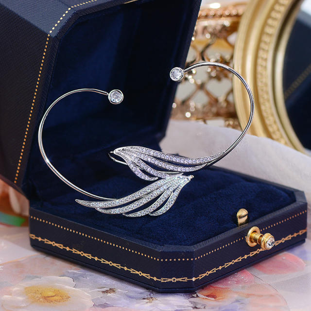 Diamond feather ear wrap