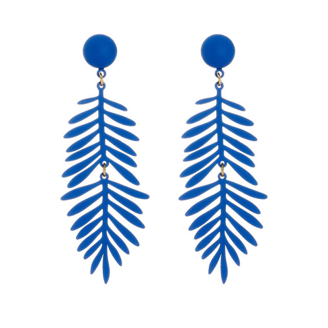 Color acrylic leaf dangle earrings for summer