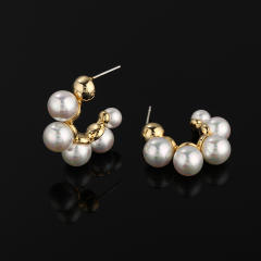 Pearl bead hoop clip on earrings