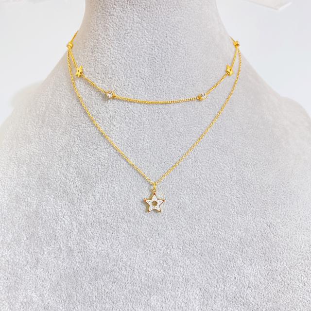 Two layer tiny heart dainty stainless steel necklace