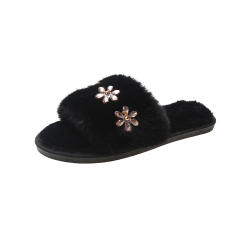 2022 rhinestone flower fluffy slippers