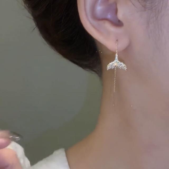Diamond tail S925 sterling silver needle threader earrings