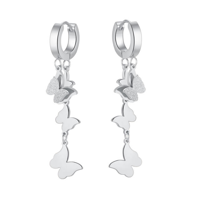 INS Frost butterfly dangle earrings stainless steel
