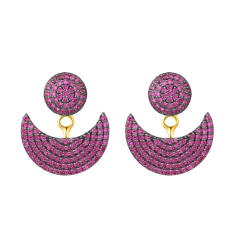 Colorful rhinestone pave setting moon design jacket earrings