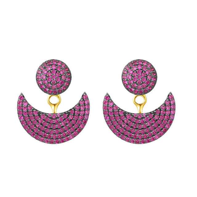 Colorful rhinestone pave setting moon design jacket earrings