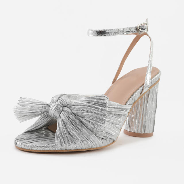 Elegant bow block heels sandals