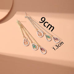 Pave setting rhinestone dropped long earrings