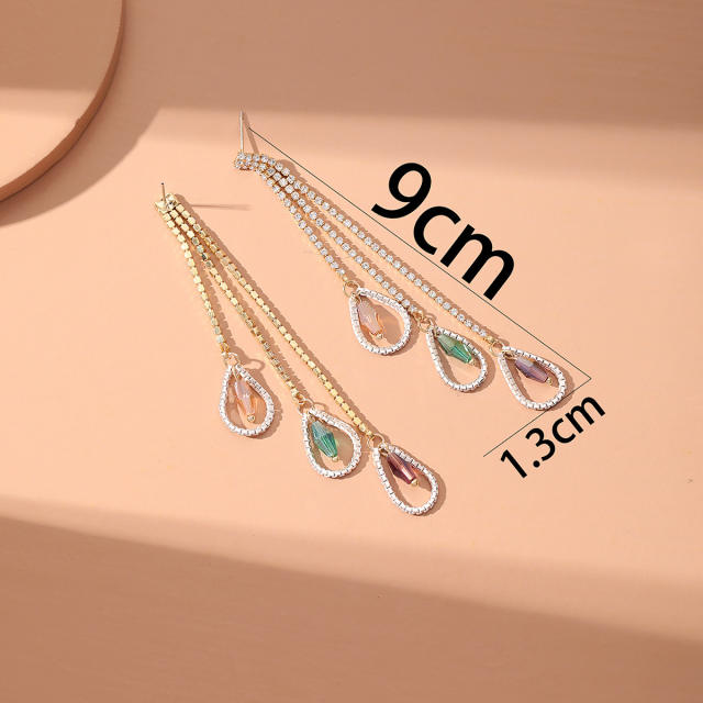 Pave setting rhinestone dropped long earrings