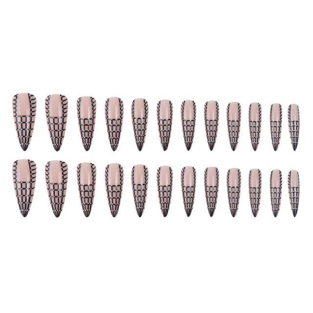 Checkered gliter women false nails