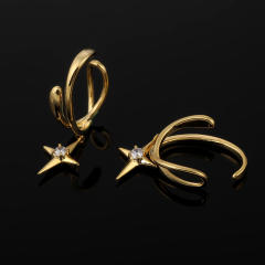 Diamond star drop ear cuff clip on earrings