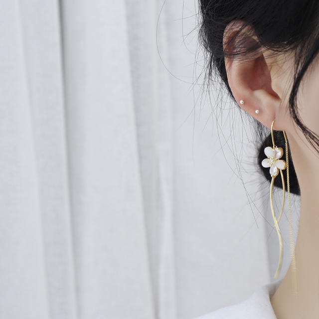 Opal stone flower threader earrings