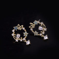 Diamond green petal drop earrings clip on earrings