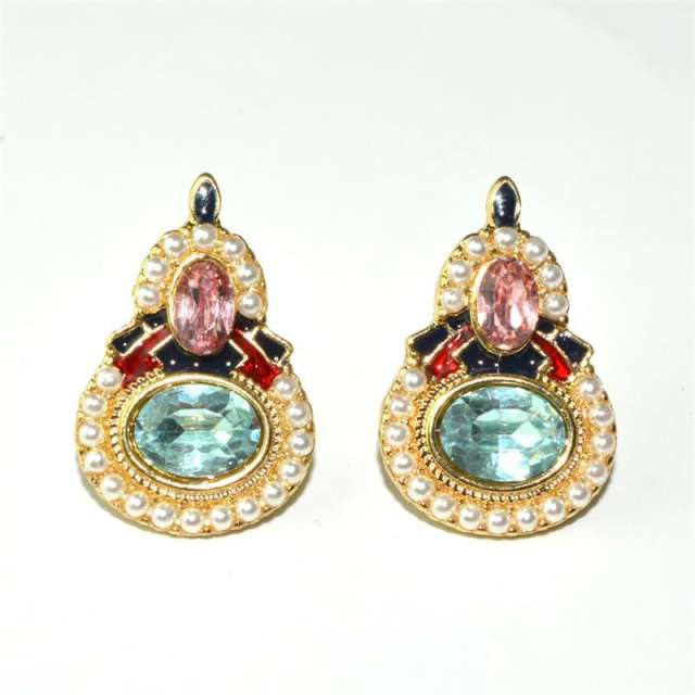 Vintage court 925 needle enamel star Moon asymmetric pearl earrings