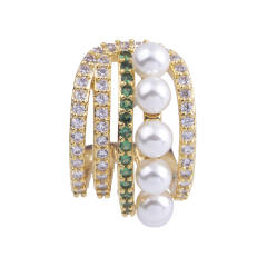 Diamond pearl beaded ear cuff clip on earrings