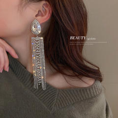 925 needle pave setting rhinestong tassel earrings for women