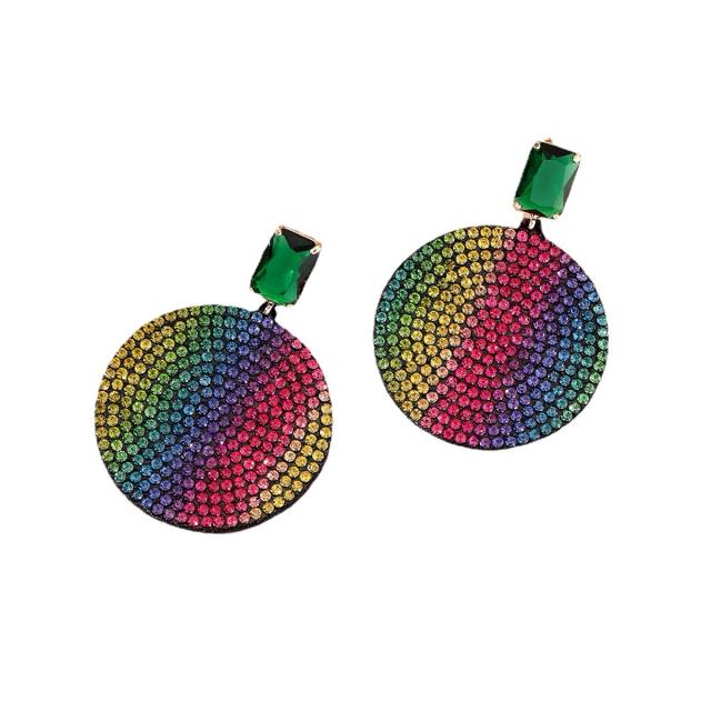 Rainbow color cubic zircon pave setting dangle earrings