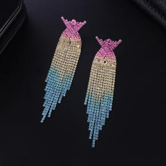 Color rhinestone tassel pave setting earrings