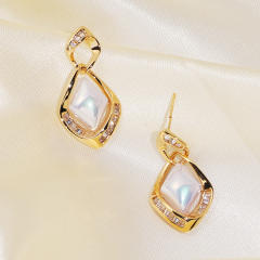 CZ pearl diamond shape clip on earrings