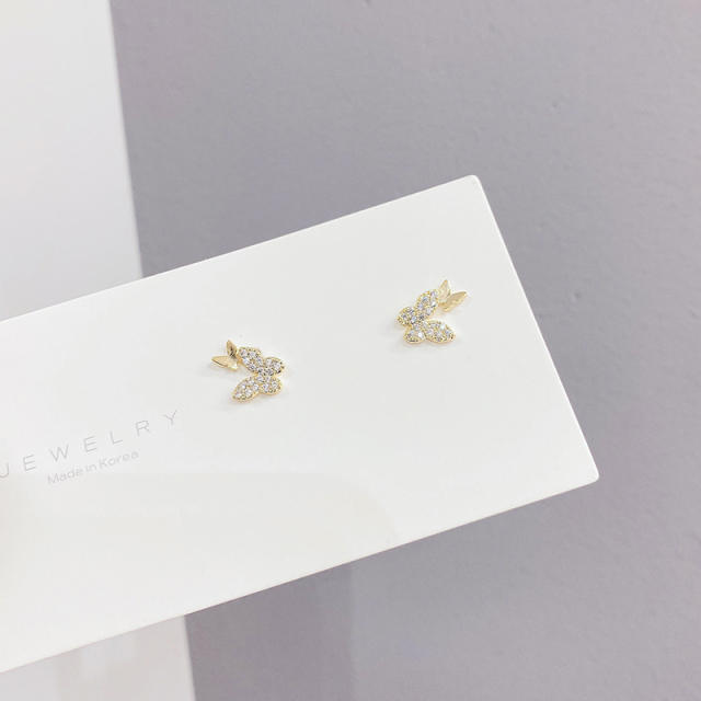 S925 needle diamond butterfly ear studs set