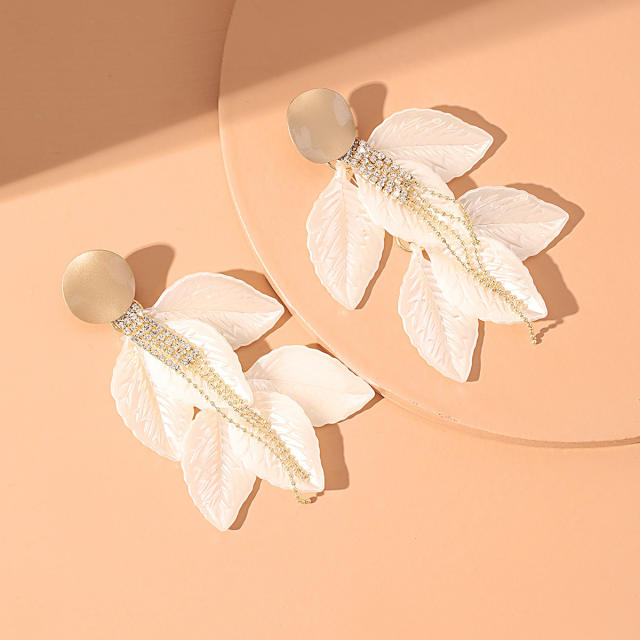 Natural shell leaf dangle earrings