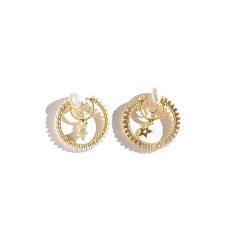 Pearl beaded CZ star hoop clip on earrings