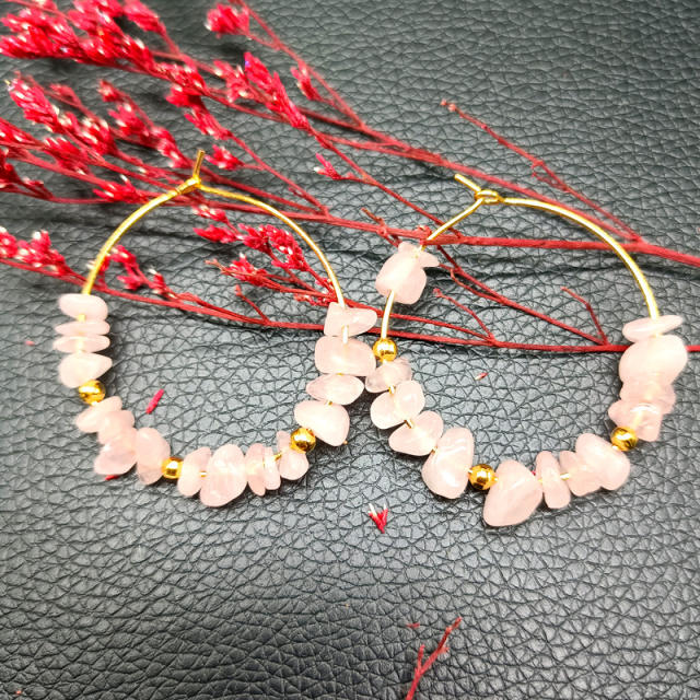 Natural crystal boho hoop earrings