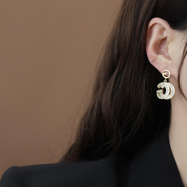 Korean fashion diamond letter G dangle earrings