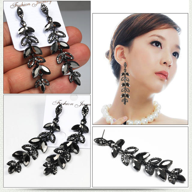 Luxury pave setting rhinestong glass crystal dangle earrings