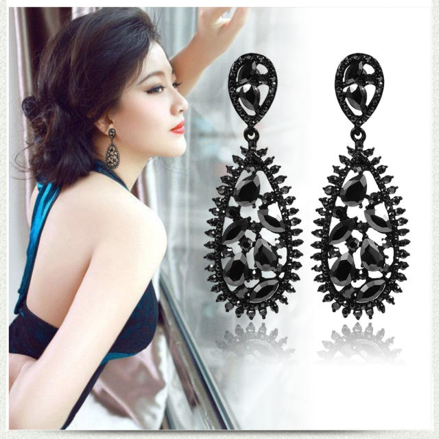Black color diamond drop earrings