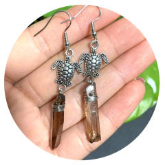 Boho cute turtle crystal dangle earrings