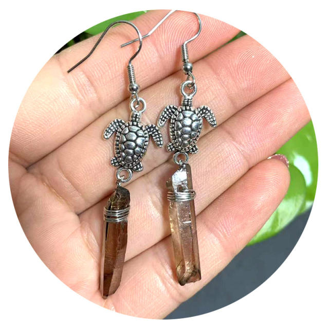Boho cute turtle crystal dangle earrings