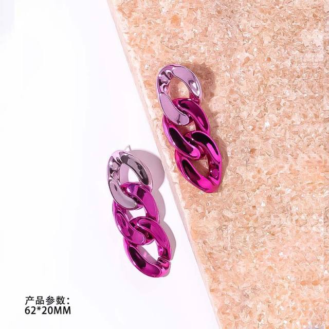 INS personalized electroplated UV acrylic chain earrings