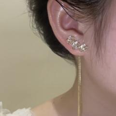 TIKTOK same design cubic zircon flower tassel jacket earrings