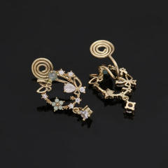 Diamond green petal drop earrings clip on earrings