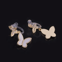 Acrylic butterfly diamond drop earrings clip on earrings
