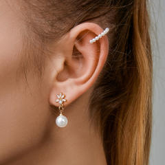 Pearl drop earrings ear cuff set